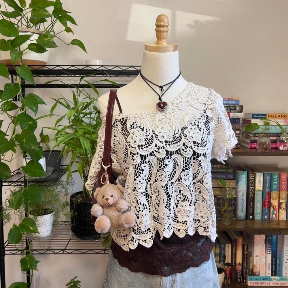 Vintage Y2K Forever‎ 21 Lace Crochet Boho Top Womens Large Cottage Fairy